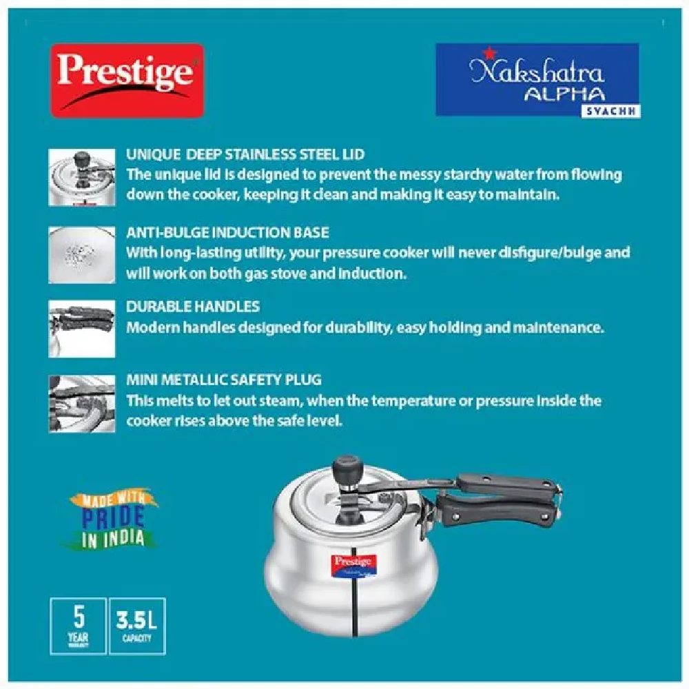 Prestige Nakshatra Alpha Svachh Inner Lid Handi Pressure Cooker - Induction Base, 20257, 3.5 L-4.webp